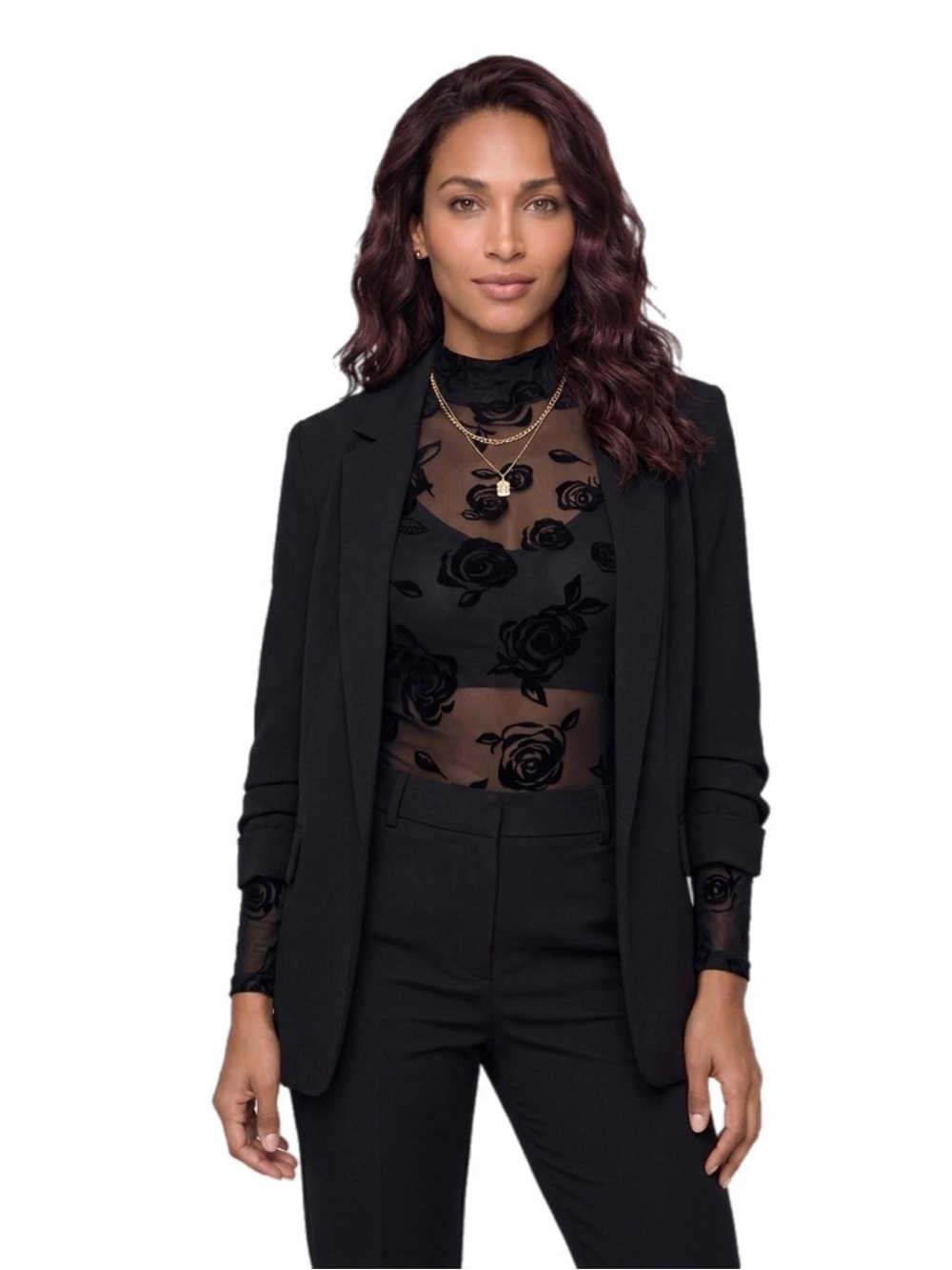 Black Floral Sheer Bodysuit Xtra Large Rose Pattern